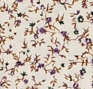 Manes Fabrics Company - Cream Lightweight Fabric / Reproduction-Style Floral Print / Lavender and Green Flowers with Gold Stems