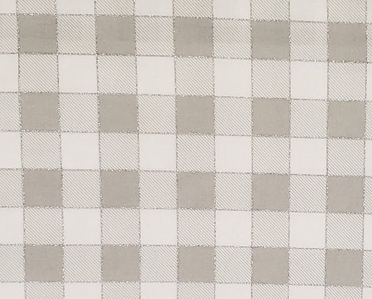 Keepsake Calico JoAnn Fabric - Cream and Gray Checkerboard Pattern Fabric / Outlined with Metallic Silver Thread