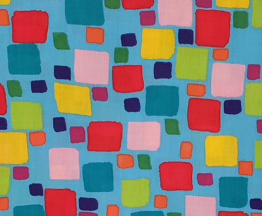 JoAnn Fabric - Brightly Colored Light Blue Fabric with Blocks in Pink, Red, Orange, Teal, Green and Yellow