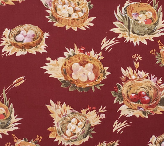 COLLECTIBLES by Marti Michell Exclusively for Hancock / Minnesota Fabrics - Dark Red Fabric with Bird Nest Print