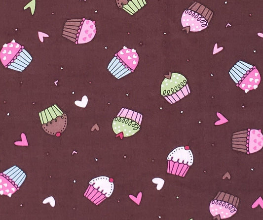 Sweet Treats by Heidi Grace for JoAnn Fabric & Craft - Chocolate Brown Fabric / Scattered Cupcakes