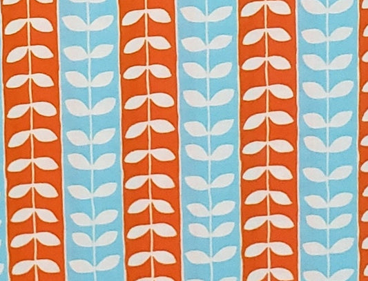 Monaluna for Robert Kaufman Mingle Screen Print D# 9871 - Light Blue and Orange Leaf Vine Print Fabric