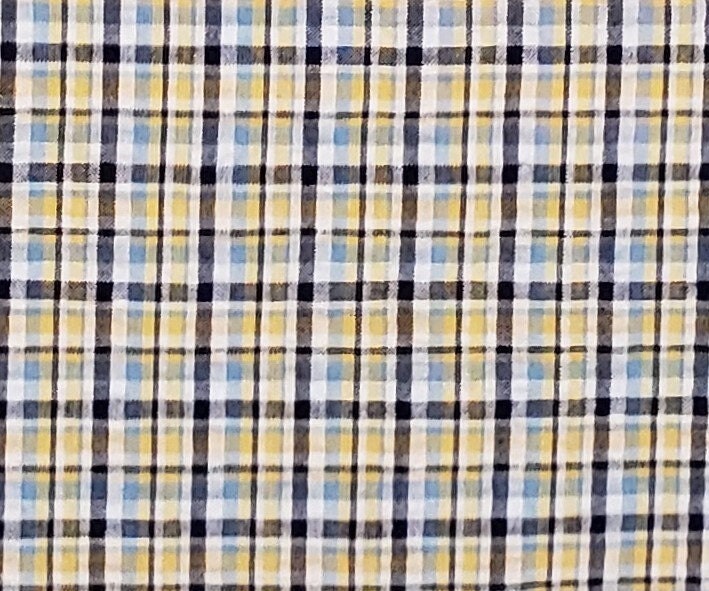 EOB - Crinkle Cotton / Seersucker Fabric - Blue and Yellow Plaid