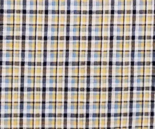 EOB - Crinkle Cotton / Seersucker Fabric - Blue and Yellow Plaid