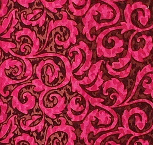 Brown Fabric / Bright Pink Flower Scroll