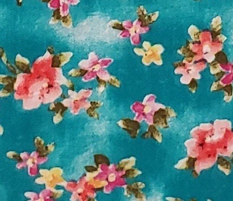 Classic Cottons FCI 1997 - Bright Turquoise and White Fabric / Flower Print