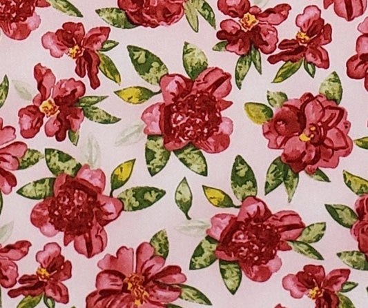 R.E.D. International Textiles CT04-853 - Pale Pink Fabric / Red Flower Print