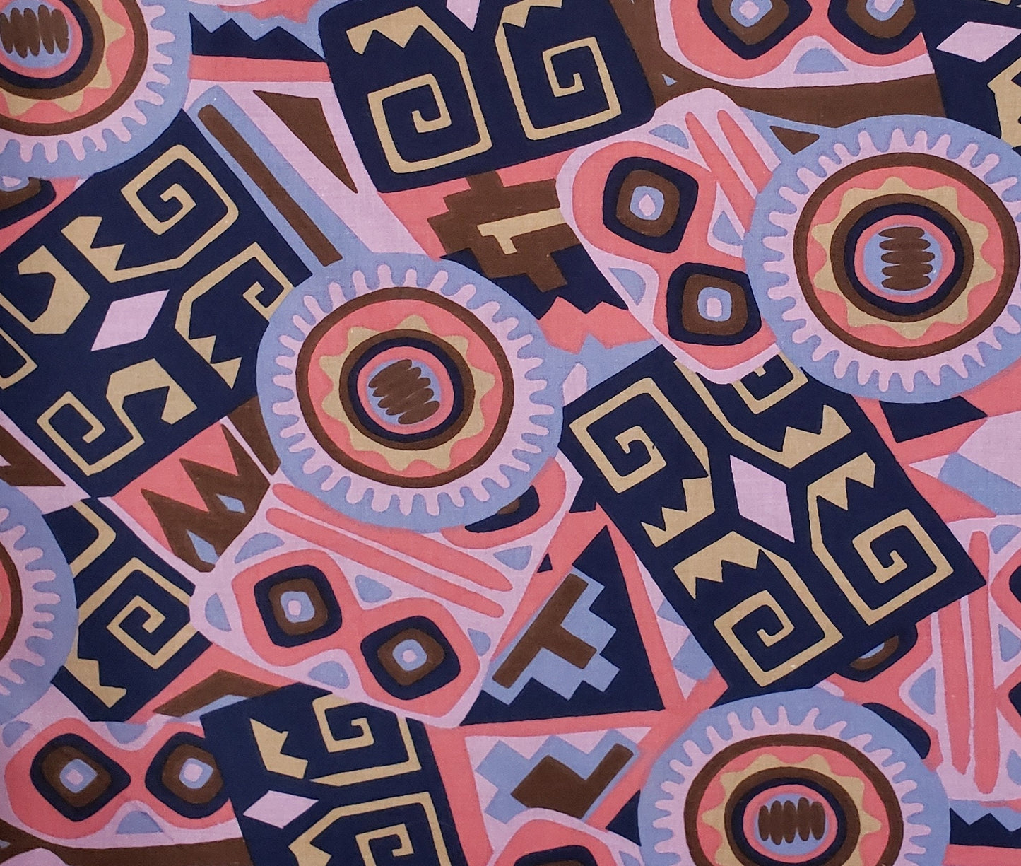 MM Fab. Inc. - Southwest Style Print Fabric / Coral, Lavender, Lilac, Dark Blue and Tan