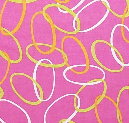 EOB - Fabric Traditions 2009 - Raspberry Retro Fabric with Lime, White and Orange Oval Ring Print