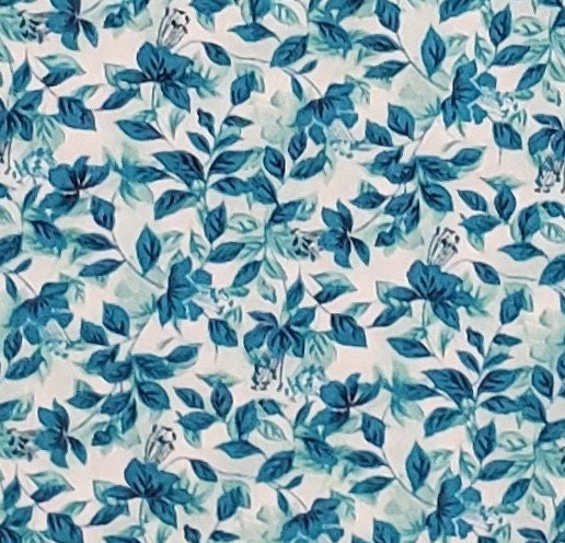 GLTA-0502067a - Teal Flower and Leaf Print Fabric