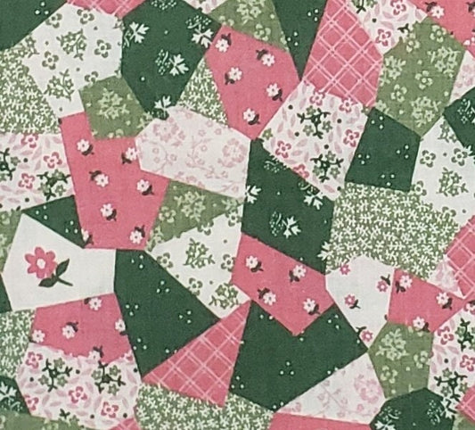 EOB - Fabric Traditions 2000 - Pink, Green and Cream Vintage Style Patchwork Print Fabric