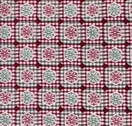 EOB - JoAnn Fabrics - Maker's Holiday - Burgundy and Green Plaid Snowflake Pattern Fabric