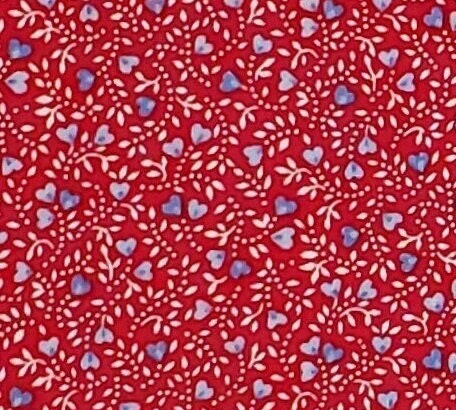 Spring Industries / Red Fabric with Blue Floral Print