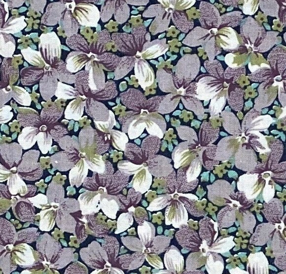 Peter Pan Fabric - Black Fabric / Mauve and Aqua Flower Pattern