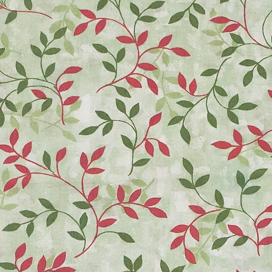 EOB - Fabric Traditions 2001 - Pale Green Tonal Fabric / Red and Green Vine and Leaf Print