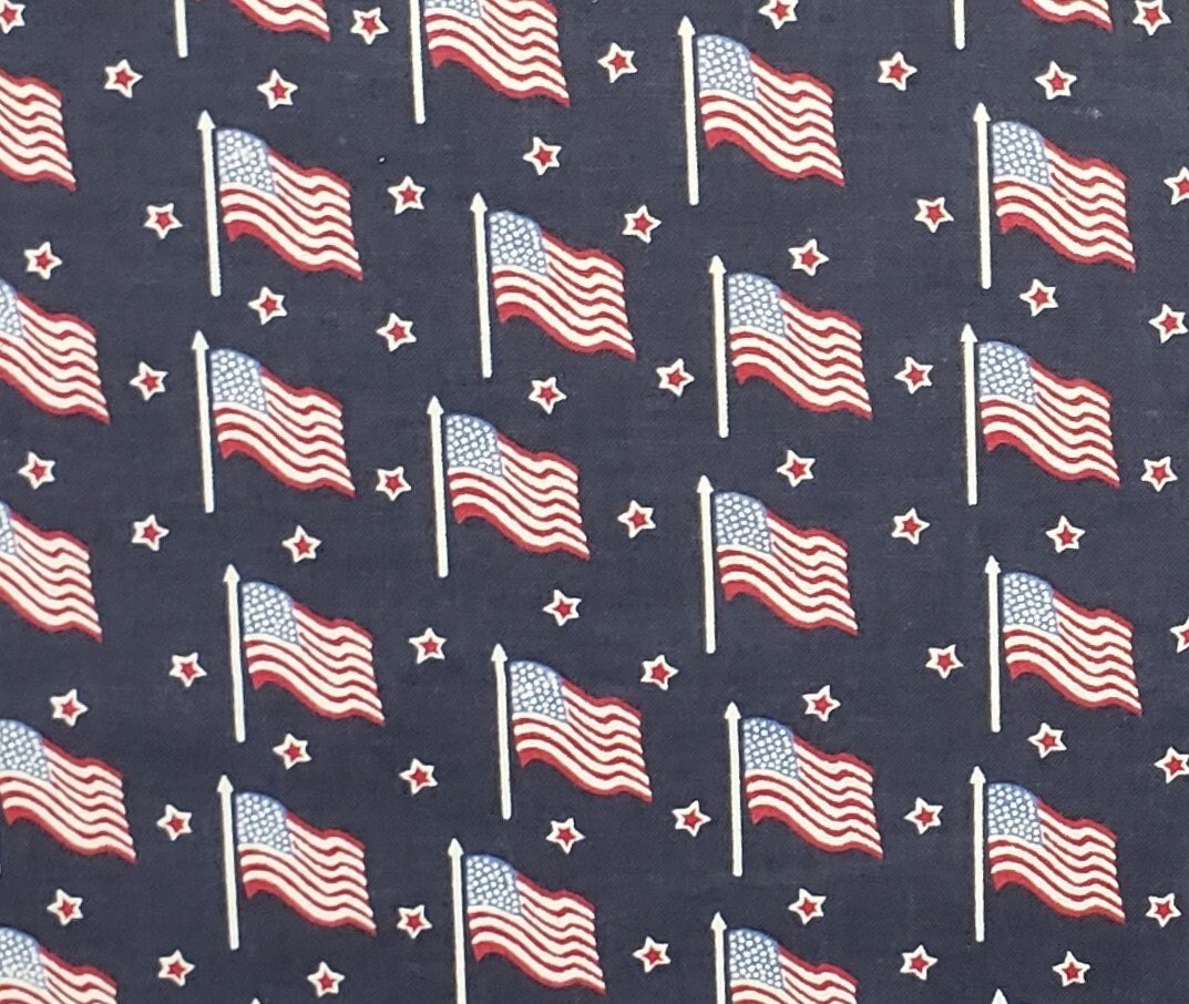 Dark Blue Patriotic Fabric - American Flag / Stars Print