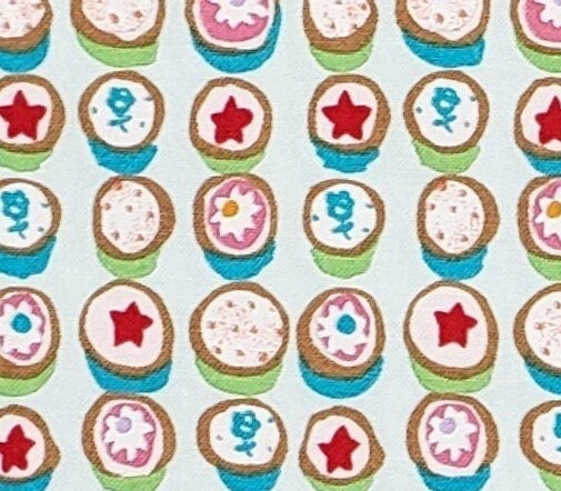 EOB - 'Petits Fours' The Alexander Henry Fabrics Collection 2006 - Pale Blue Fabric / Pink and Red Petits Four Tops