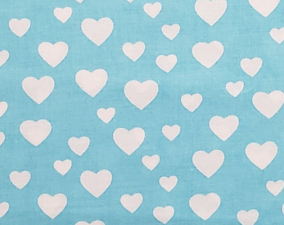 Sky Blue Fabric / White Hearts - Selvage to Selvage Print