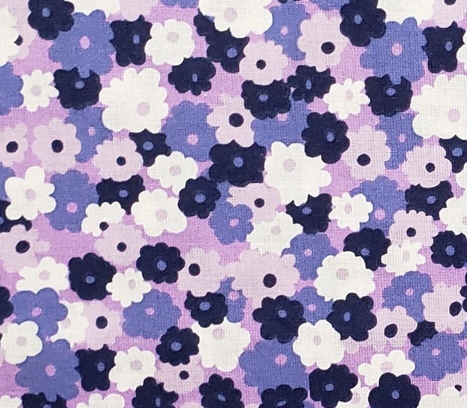 Purple Flower Print Fabric - Selvage to Selvage Print