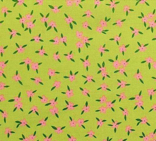 Hancock Fabrics - Bright Green Fabric with Pink Flower Print