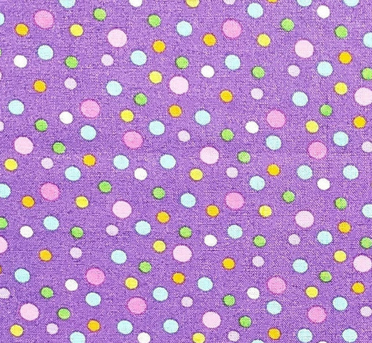 EOB - Purple Fabric with Brightly Colored Spots - Selvage to Selvage Print