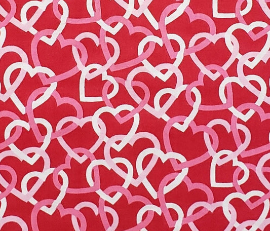 Red Fabric - Red and White Intertwined Pink and White Hearts