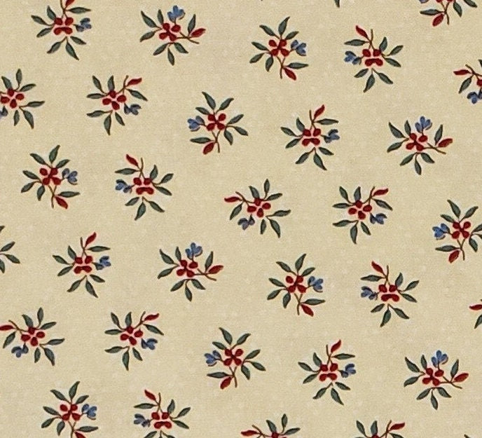Pique Nique by RJR Fashion Fabrics - Butter Yellow Fabric / Red and Slate Blue Flower Print