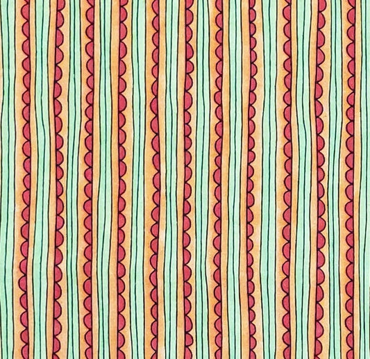 Ladybug Love by Keri Schneider for Blank Quilting 2008 BTR-4974 - Stripe Fabric / Red, Orange, Green