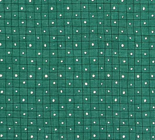 Fabric Traditions 1997 #2654 Whims Z by Mari - Dark Green Fabric / White Spots in Black Crosshatch Pattern