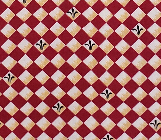 EOB - Karen Janner for Marcus Brothers Textiles - Red and Cream Checkerboard Fabric / Black and Gold Accents