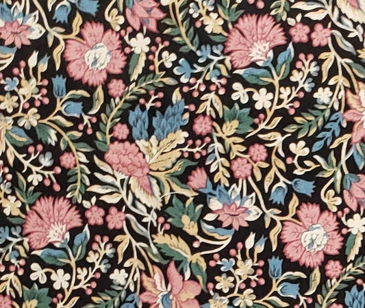 COLORSHOP by VIP Cranston Print Works Company  - Black Fabric / Mauve and Country Blue Flowers