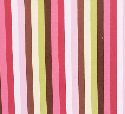 Plain & Fancy a Stonehill Collection by Donna Wilder for Fabric Traditions 2009 - Pink / Bright Green / Brown / White Stripe Pattern Fabric