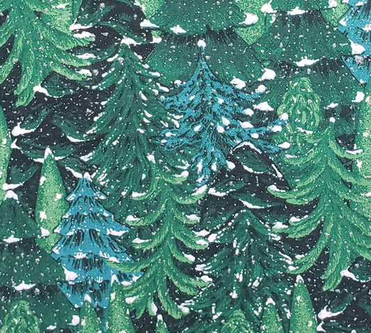 Multi-Tone Green Evergreen "Painted Forest" Trees with Snow and Silver Glitter