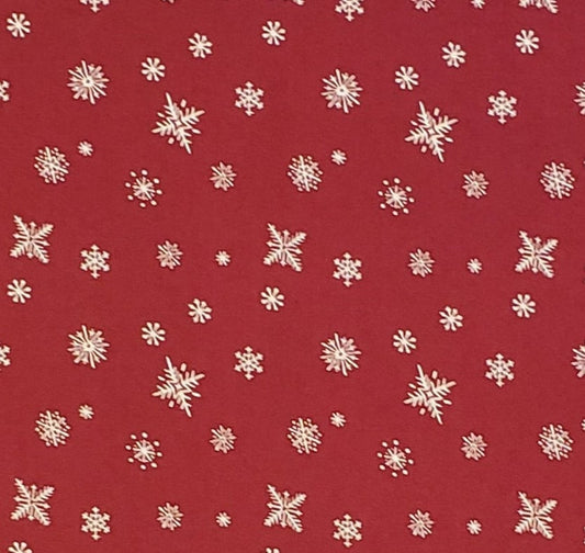 Riley Blake Designs Pattern C10909 Buttermilk Acres 2021 - Cranberry Red Fabric / Soft White Snowflake Pattern