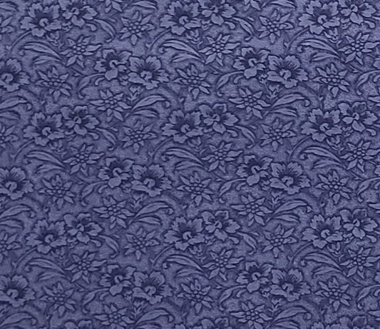 Dark Colonial Blue Tone-on-Tone Flower Print Fabric - Selvage to Selvage Print