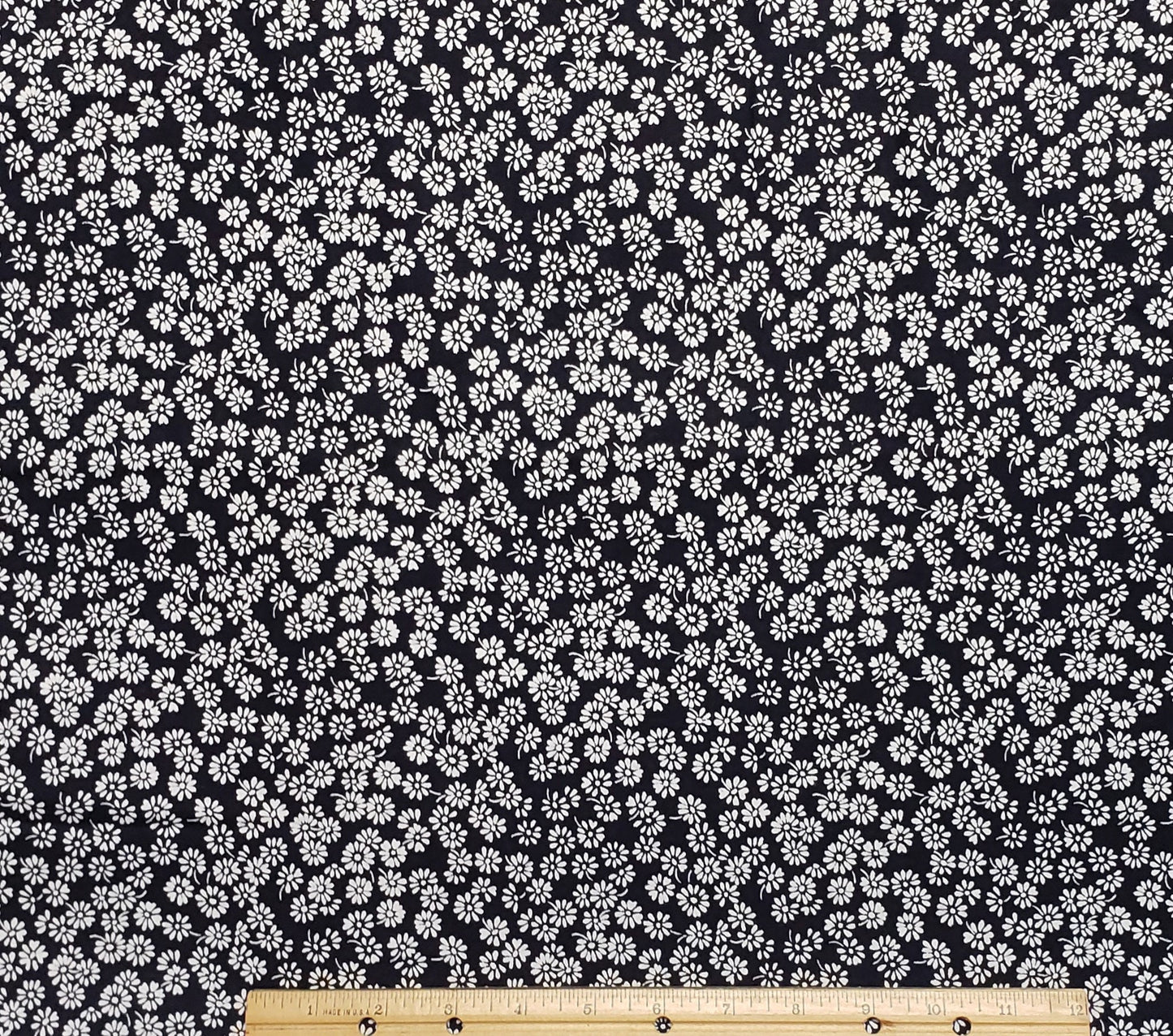 Dark Blue (Nearly Black) Fabric / White Flower Print