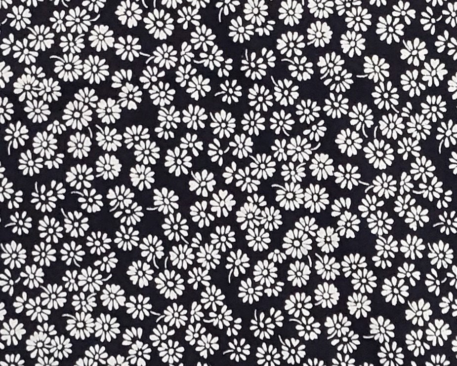 Dark Blue (Nearly Black) Fabric / White Flower Print