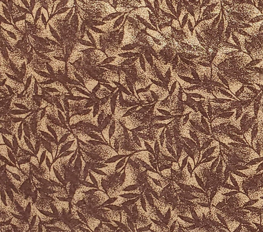 Dark Brown Fabric / Gold Metallic Leaf Print Overlay - Selvage to Selvage Print