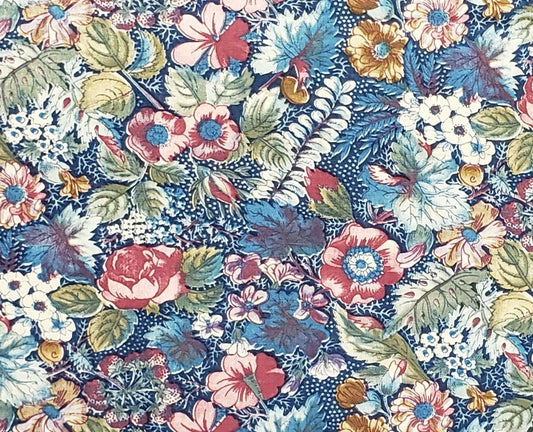 EOB - Concord Fabrics - Medium Blue Fabric / Pink, White and Dusty Pink Flower Pattern