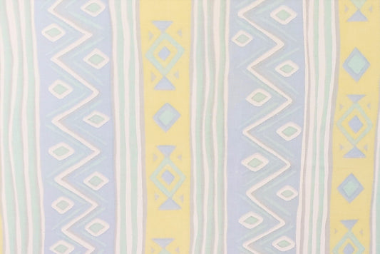 White Fabric - Pale Yellow, Blue and Mint Southwest Style Stripe Print