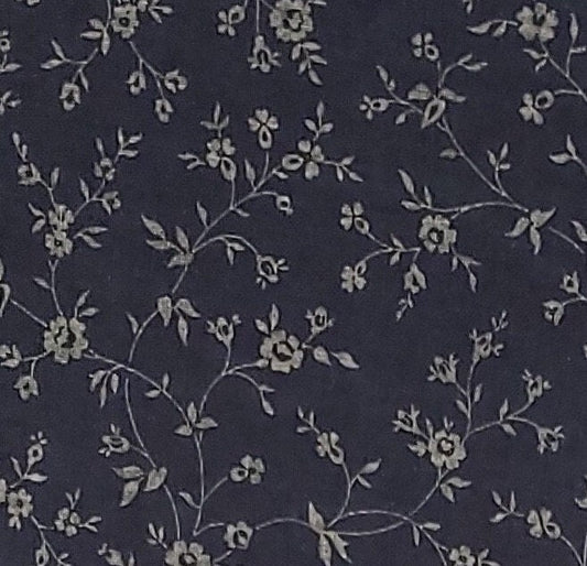 Concord Fabric designed by the Kesslers - Navy Fabric / Lighter Blue Flower and Vine Pattern