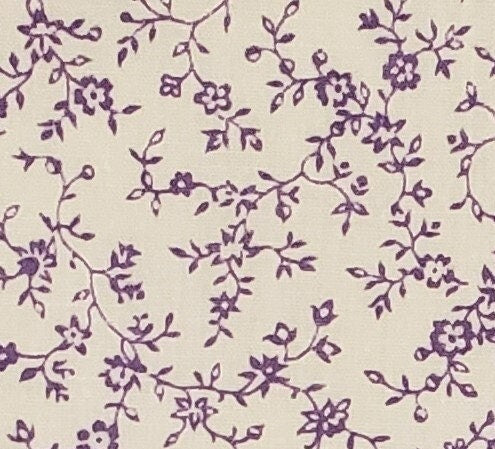 Wamsutta/Pacific - Reproduction-Style Off-White Fabric / Dark Lavender Flower and Vine Print