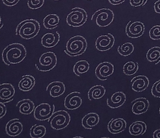 Dark Blue Fabric - White "Chalk" Spiral Pattern - Selvage to Selvage Print