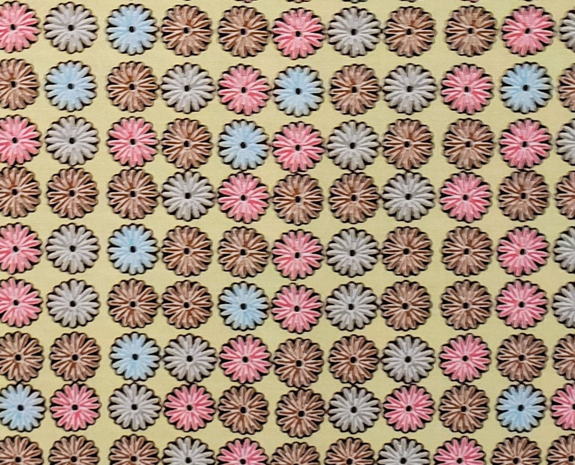 CP37424 Floral Dreams Packed Floral Olika Licensing Springs Creative Products Group 2011-Yellow Fabric/Pink Blue & Brown Retro Flower Print