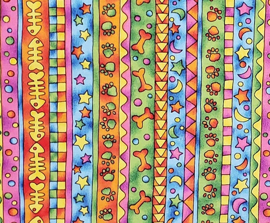 Fabric Printed Exclusively for Hobby Lobby by Tropical Trading - Brightly-Colored / Cartoon-Style Stripes