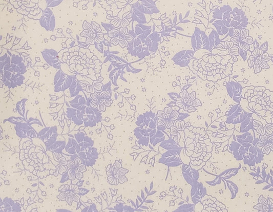 Cream Fabric - Pale Blue Floral Print - Selvage to Selvage Print