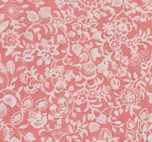 Pink Lightweight Fabric / White Floral Pattern - Selvage to Selvage Print