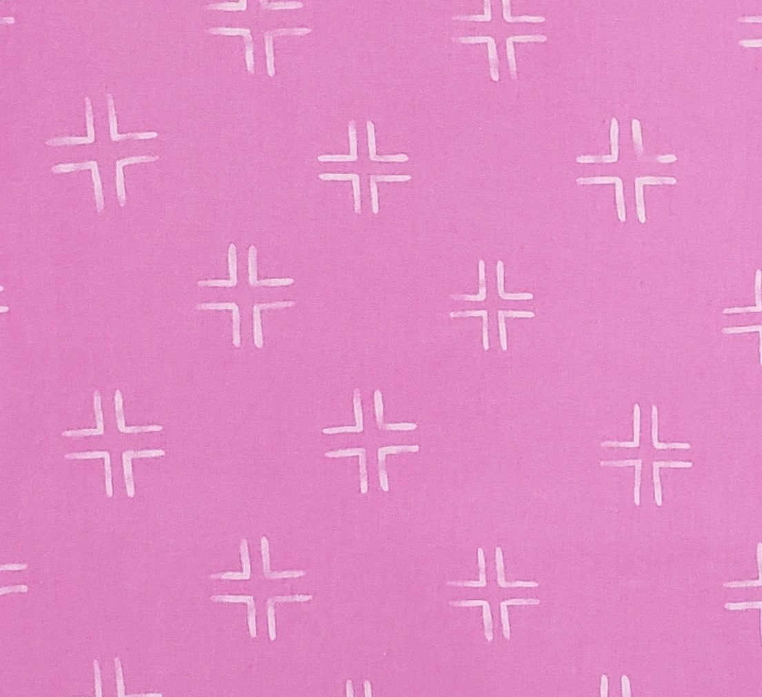 2016 #1544 Cloud9 Collective Brush Strokes by Holly Degroot Trellis - Pink Fabric / White Cross Pattern