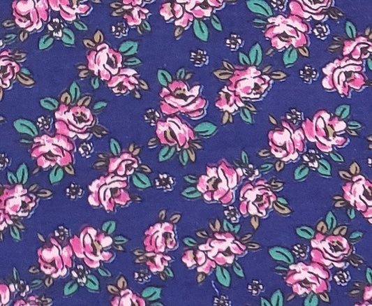 Fashion Dress Prints FN8628 - Dark Blue Fabric / Pink Rose Print - 58" WIDE