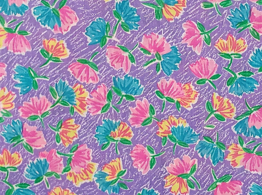 EOB - Purple Patterned Fabric - Light Pink, Blue and Yellow Flower Pattern